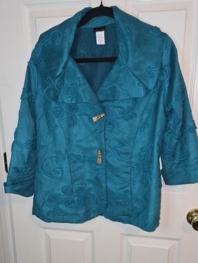Teal Embroidered Swing Blazer Jacket